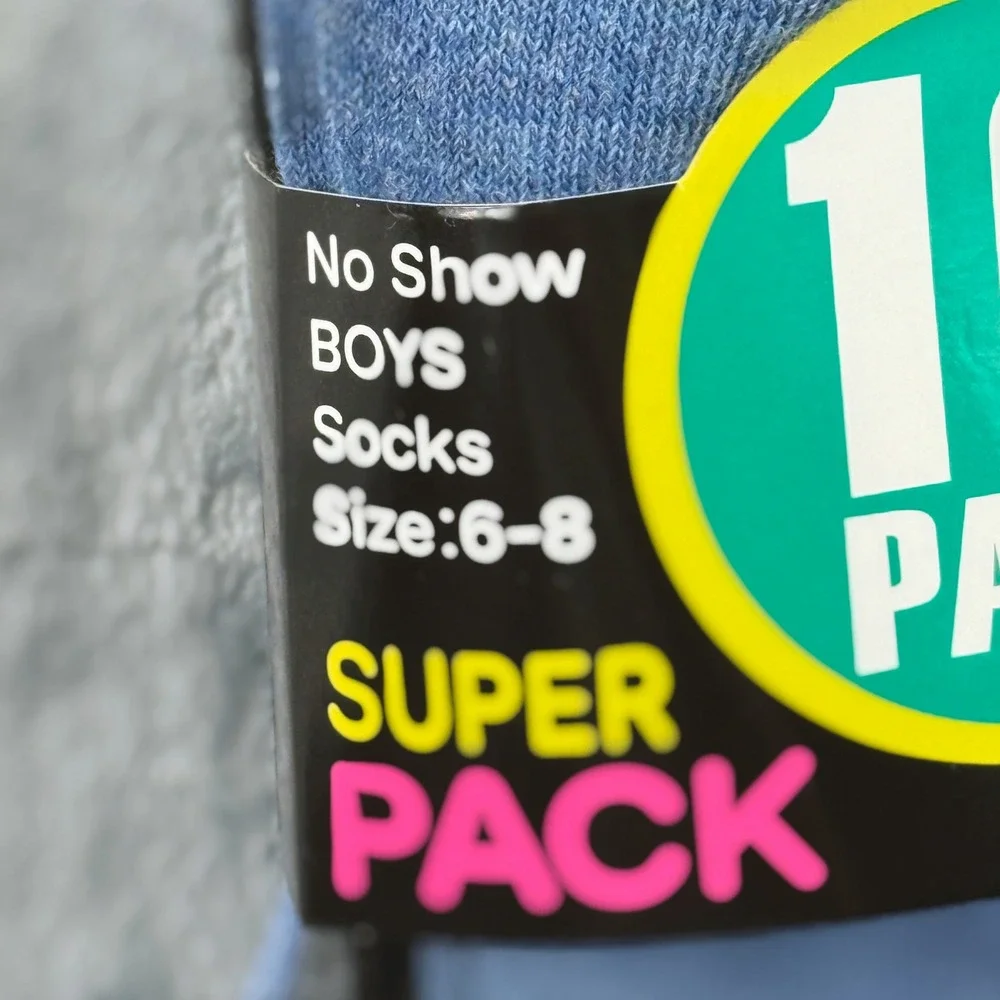 10 Pack Boys No Show Socks Size 6-8 Blue Black Grey Marl BN03-10 NEW